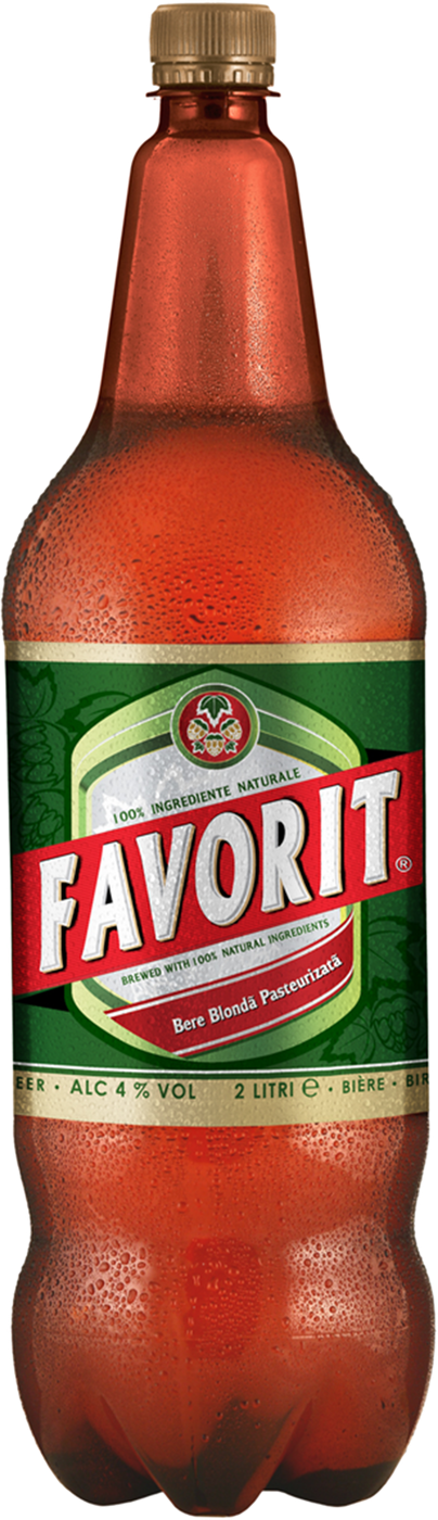 Sticlă PET Favorit de 2 litri, bere blondă pasteurizată